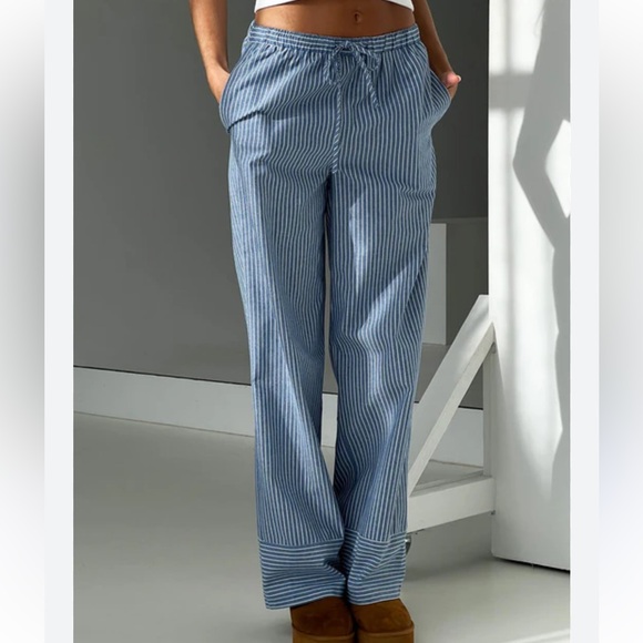 Princess Polly Asos Veridian Wide Leg Blue and White Striped Size 4 Runs Larger - Picture 2 of 10